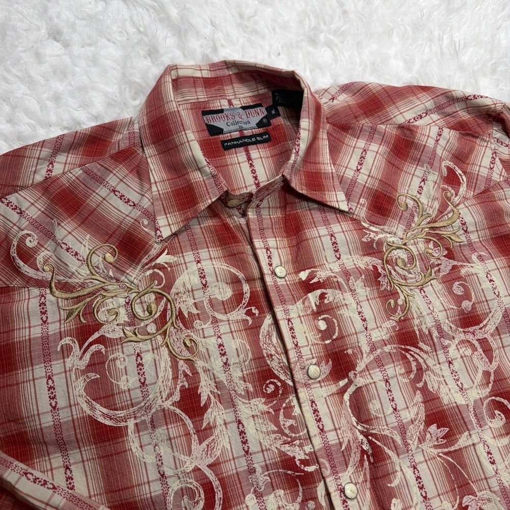 Vtg Brooks & Dunn Panhandle Slim Red Plaid Pearl Snap 90s Western‎ Shirt Mens XL